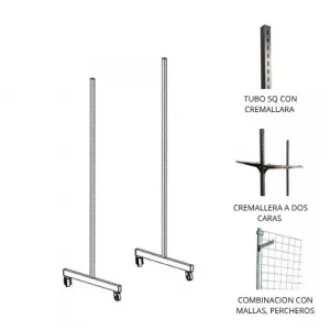 Juego 2 pies tubo SQ sistema cremallera con ruedas