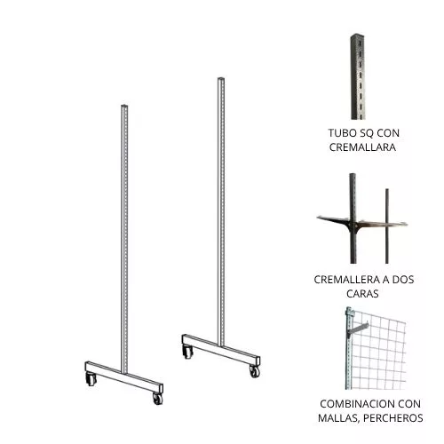 Juego 2 pies tubo SQ sistema cremallera con ruedas