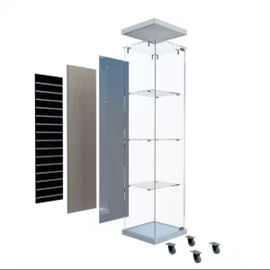 Vitrina cristal templado, techo y base melamina/fondo personalizado