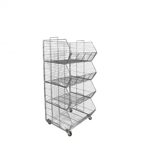 Expositor 4 cestas apilables con ruedas cromado