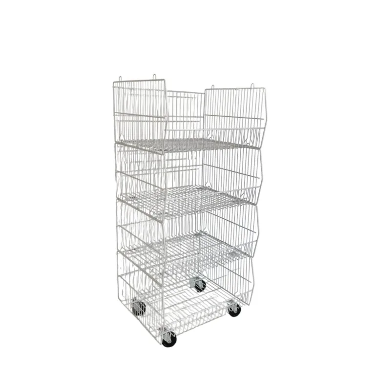 Expositor 4 cestas apilables con ruedas cromado