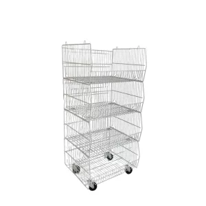 Expositor 4 cestas apilables con ruedas cromado