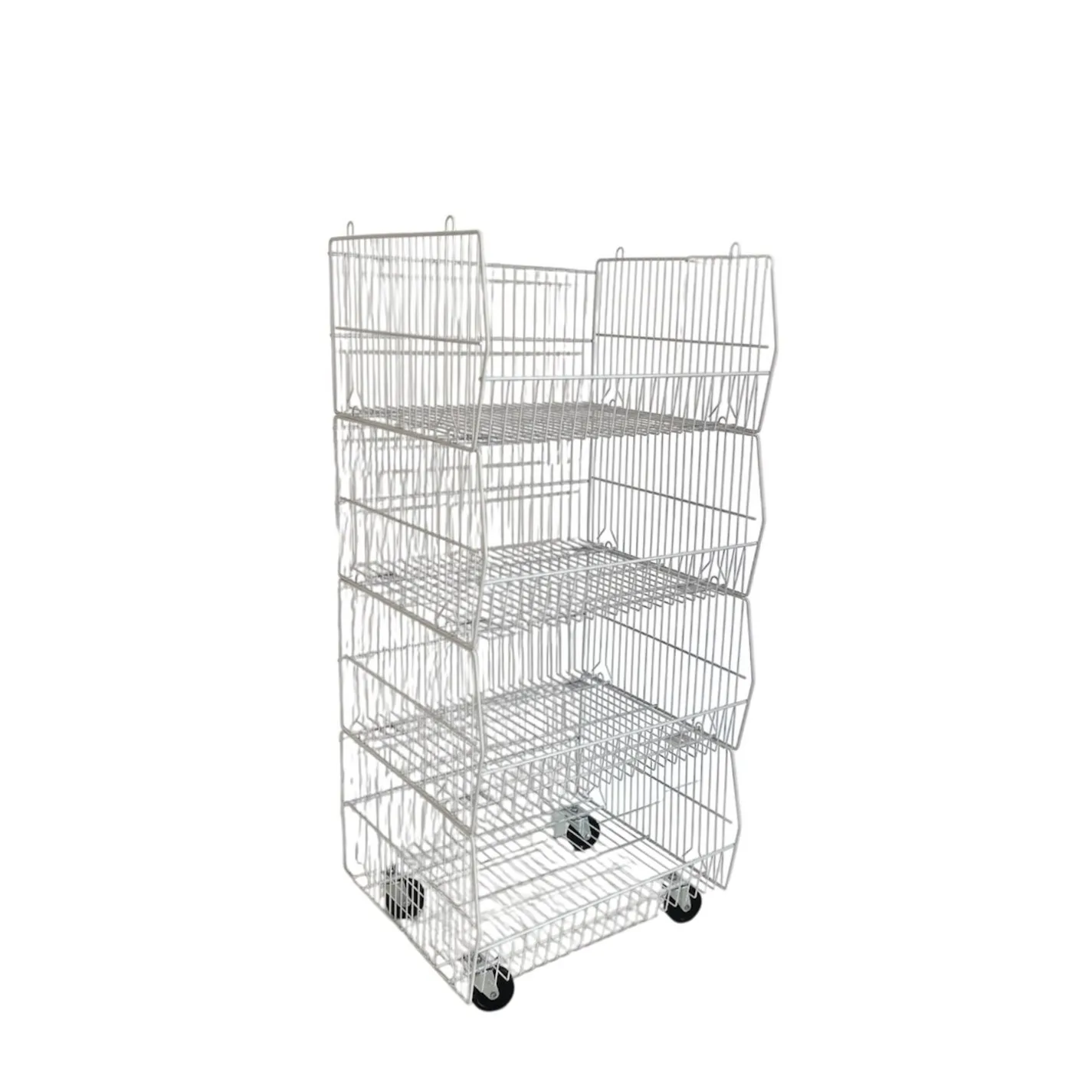 Expositor 4 cestas apilables con ruedas cromado