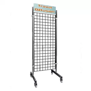 Expositor panel de malla con cartel logo