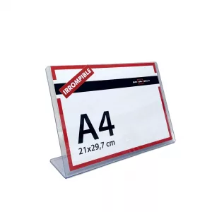 Portacarteles PVC horizontal base L A4 irrompible