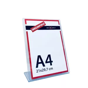 Portacarteles PVC vertical base L A4 irrompible