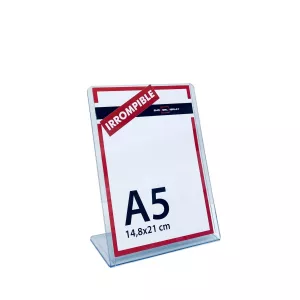 Portacarteles PVC vertical base L A5 irrompible