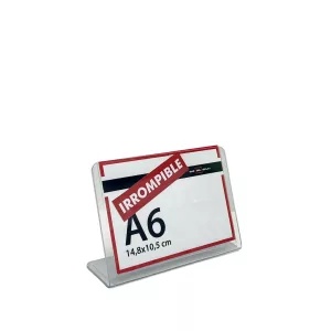 Portacarteles PVC horizontal A6 base L irrompible