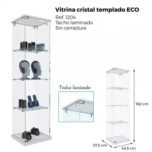 Vitrina eco cristal templado, techo y base color blanco