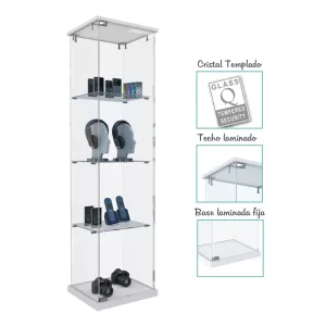 Vitrina eco cristal templado, techo y base color blanco