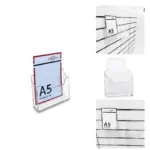 Expositor folletos DIN A5, sobremesa, pared y sistema lamas