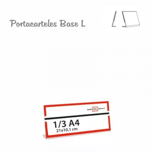 Portacarteles metacrilato horizontal base L 1/3 A4 (En caja de 12uds)