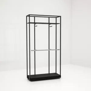 Estantería Modular SQ con percheros, barra colgadora, estante y tarima (Tubo Cuadrado25mm)