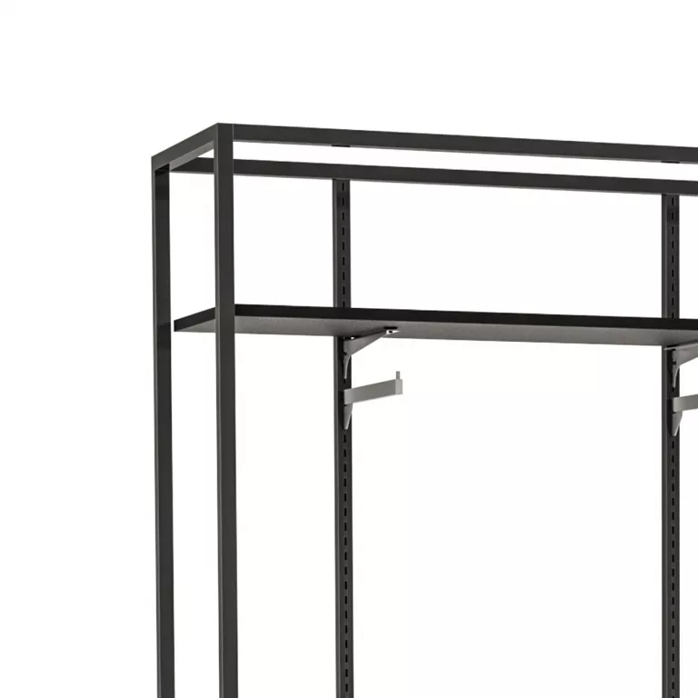 DETALLE Estantería Modular SQ con percheros, barra colgadora, estante y tarima (Tubo Cuadrado 25mm)