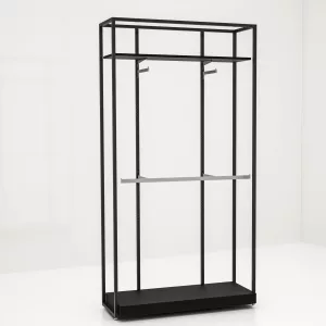 Estantería Modular SQ con percheros, barra colgadora, estante y tarima (Tubo Cuadrado 25mm)