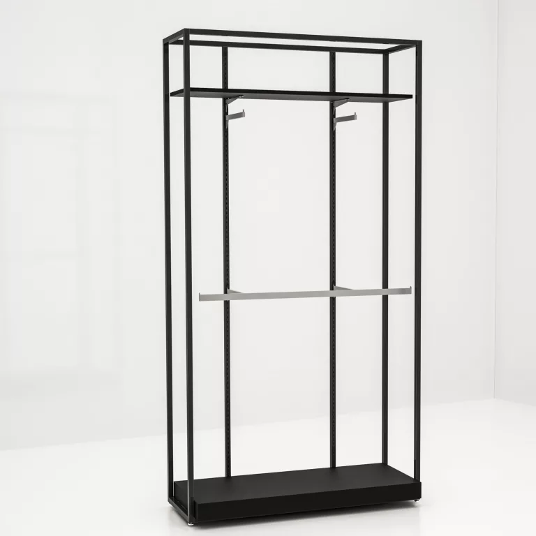 Estantería Modular SQ con percheros, barra colgadora, estante y tarima (Tubo Cuadrado 25mm)