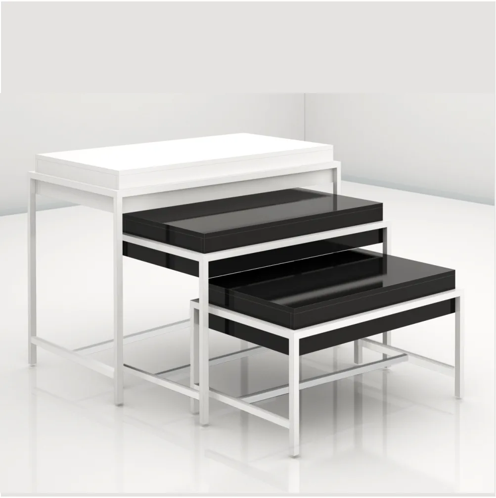 Juego 3 mesas nido tubo cuadrado SQ de 25mm tapa efecto regruesado