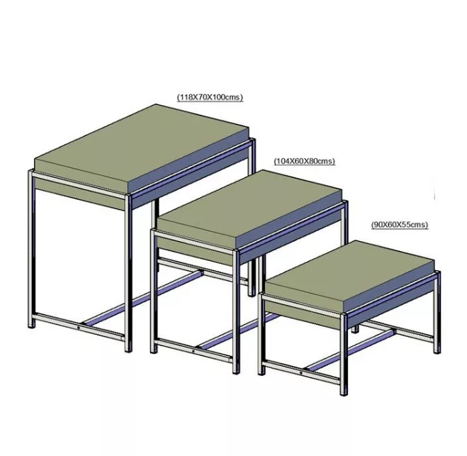 Juego 3 mesas nido tubo cuadrado SQ de 25mm tapa efecto regruesado