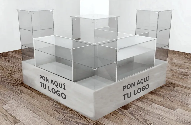 Vitrina isla de cristal templado