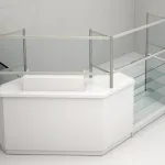 Mostrador caja madera cristal mampara