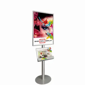 Expositor portacartel apertura frontal 570x820mm con bandeja folletos DIN A3 horizontal-