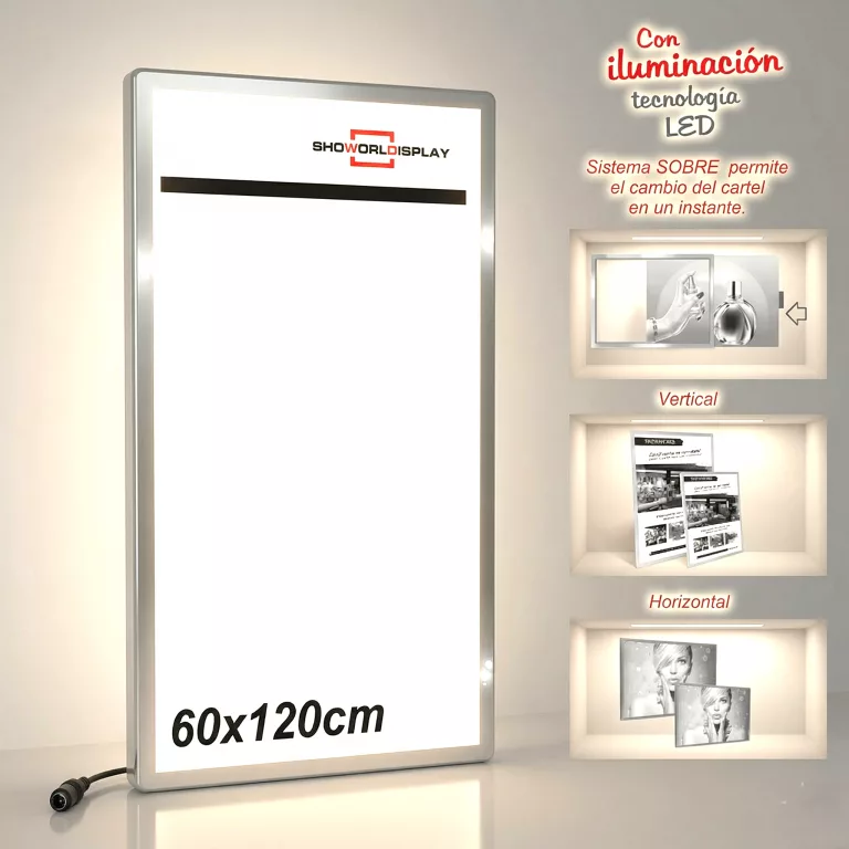 Portacartel led sobre 60x120cm con enganches a pared