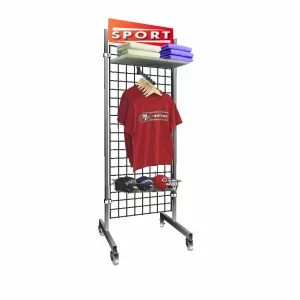 Expositor panel de malla con cartel logo