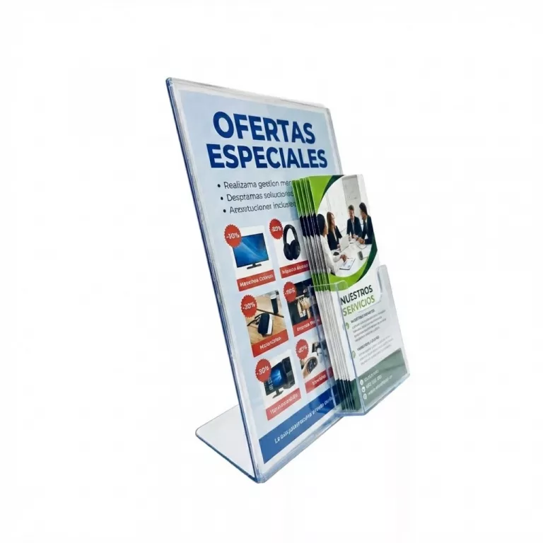 Portacartel base L de 21x28cm con portafolletos 1/3 DINA4