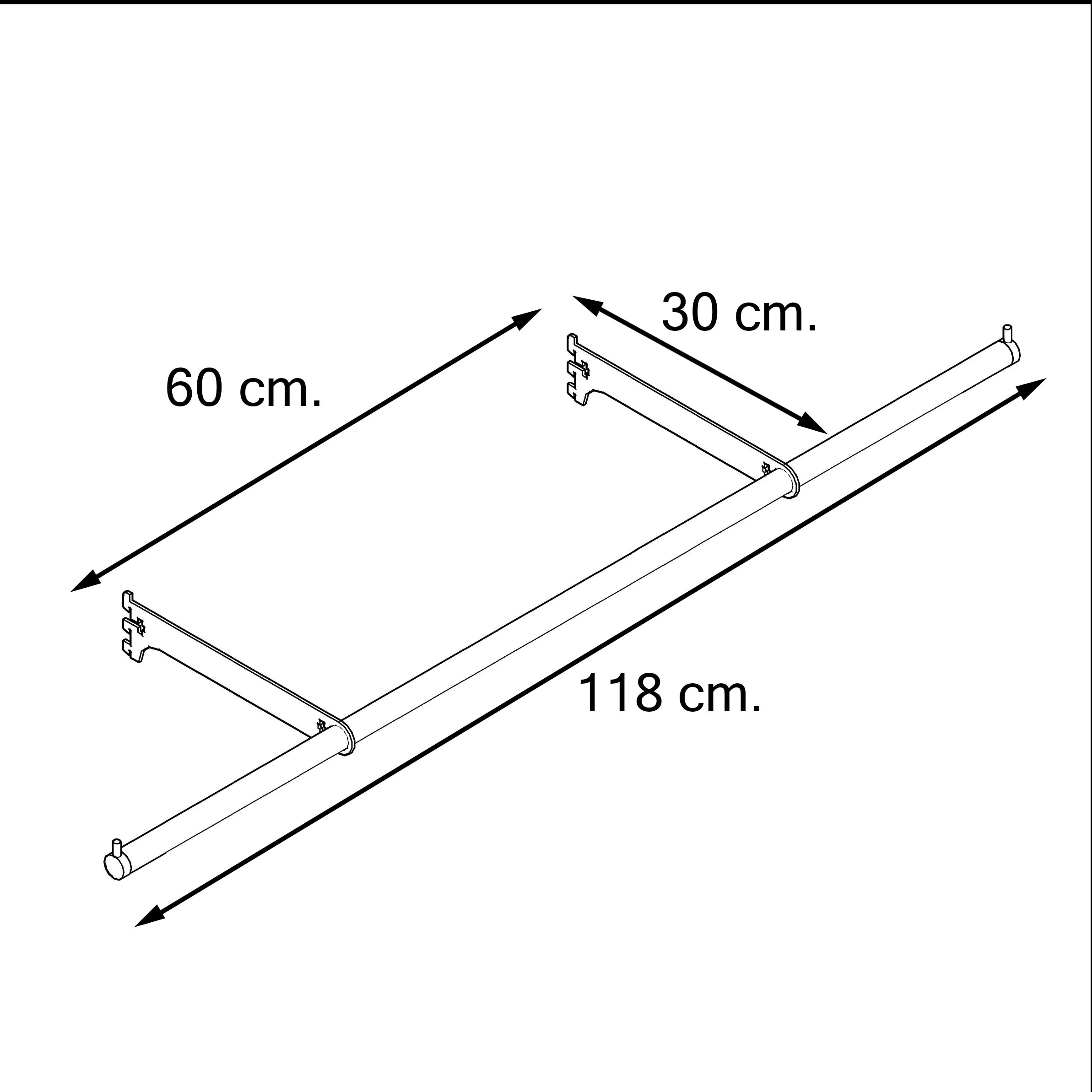 Barra colgadora tubo box redondo 120cm con dos ménsulas 30cm