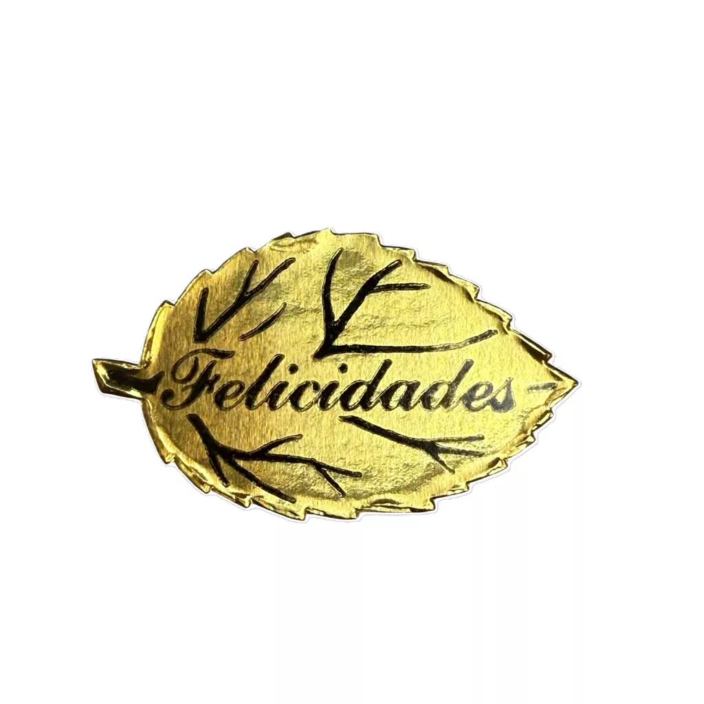 500 Etiquetas adhesiva dorada forma hoja FELICIDADES