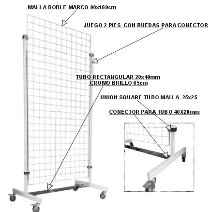 CARRO SQ MALLA DE 90x180cm Y JUEGO PIES DE 25X25mm