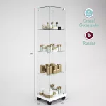 1206FS-Vitrina eco básica cristal templado, techo cristal y ruedas-blanca