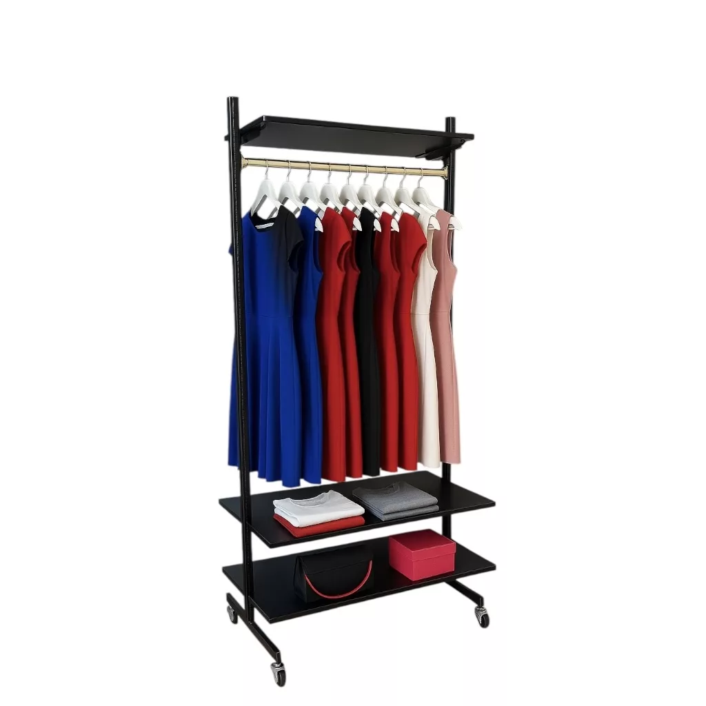 Góndola expositor tubo 50 diámetro estantes y barra ovalada