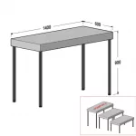 Mesa góndola tubo SQ 25mm y encimera regruesada 1400x600x900mm