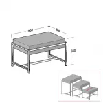 Mesa nido tubo cuadrado SQ de 25mm tapa interior efecto regruesado 90x60x550cm