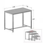 Mesa nido tubo cuadrado SQ de 25mm tapa 19mm melamina 118x70x95cm