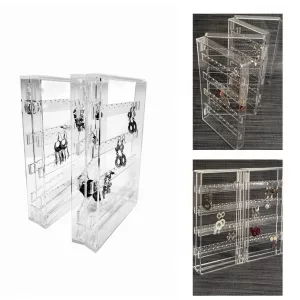 Expositor sobremesa plegable en acrílico para joyas  4 puertas y 4 niveles cada una