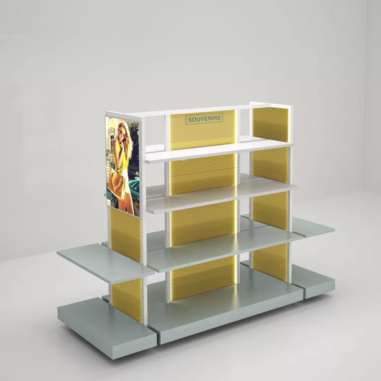 Estantería góndola SQ en blanco con estantes especial souvenirs