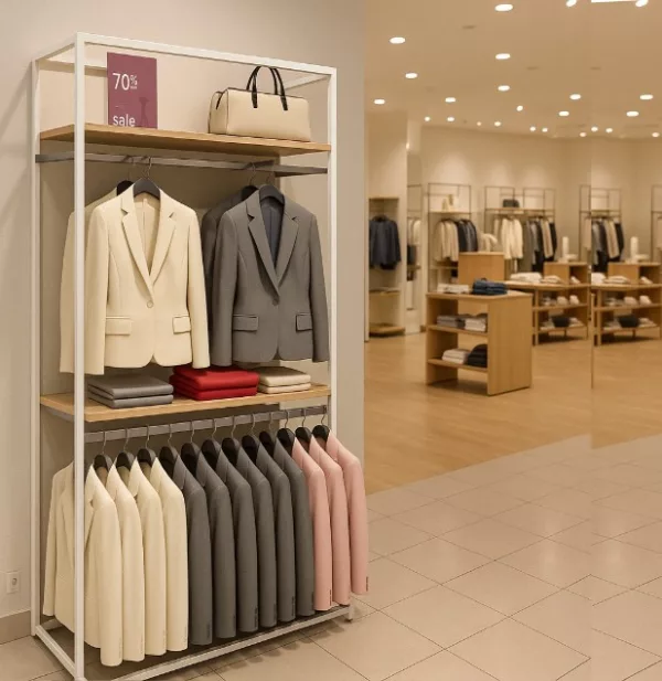 Estantería Modular SQ blanco con percheros, estante y tarima