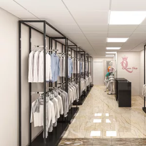 Pared con estantería Modular SQ negro con barras colgadoras