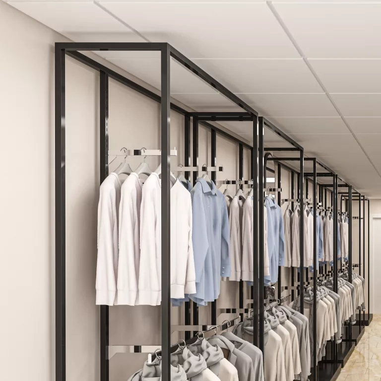 Pared con estantería Modular SQ negro con barras colgadoras