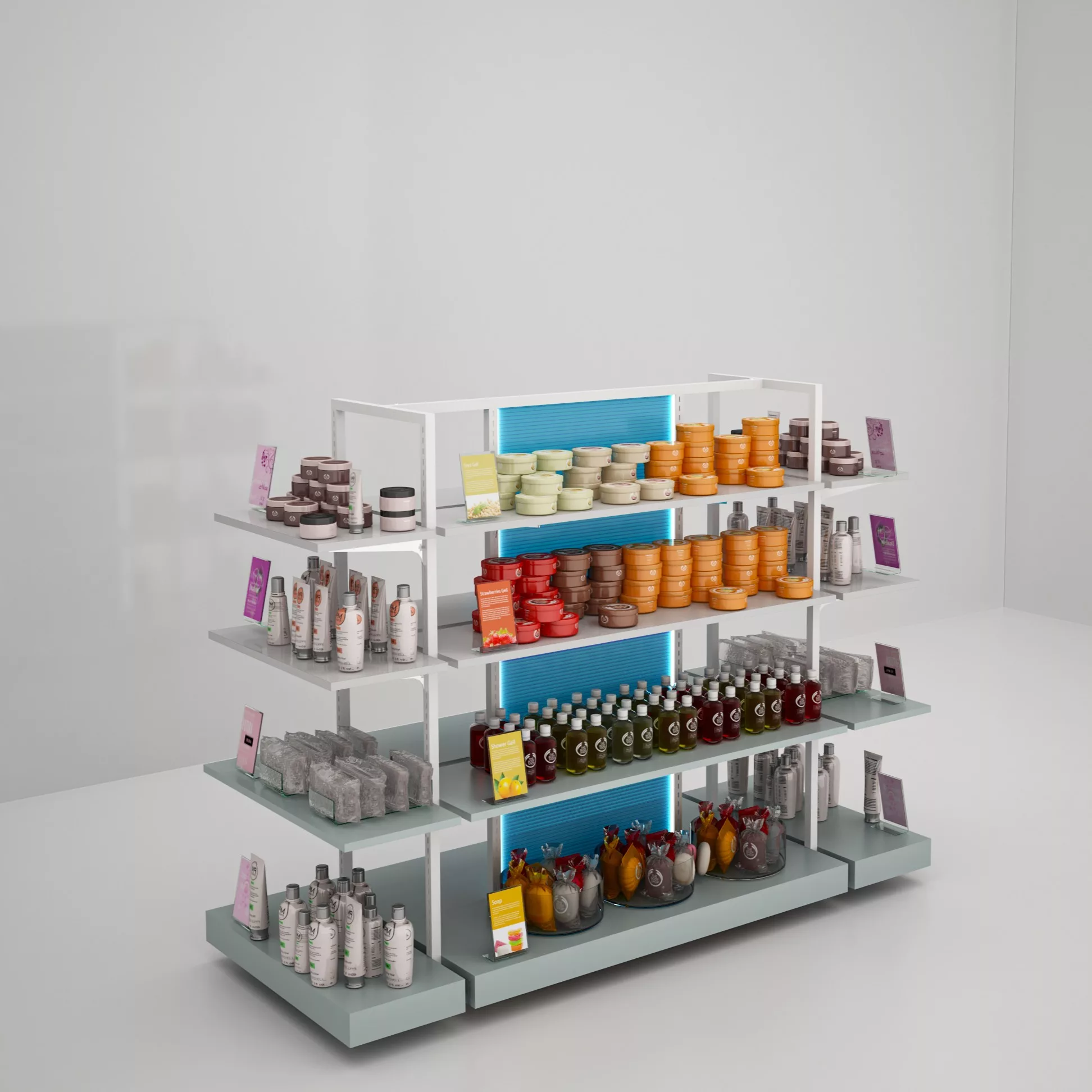 Estantería góndola SQ en blanco con estantes especial perfumería