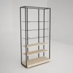 Estantería Modular SQ con estantes cristal, estantes madera y tarima (Tubo Cuadrado25mm)