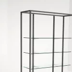 DETALLE Estantería Modular SQ con estantes cristal, estantes madera y tarima (Tubo Cuadrado25mm)