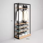 Estantería Modular SQ con estantes cristal, estantes madera y tarima (Tubo Cuadrado25mm)