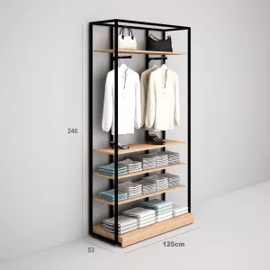 Estantería Modular SQ con estantes cristal, estantes madera y tarima (Tubo Cuadrado25mm)