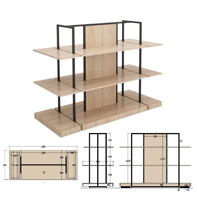 Estantería góndola SQ modelo "D" en negro y roble
