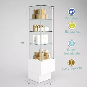 Vitrina cristal 8mm templado-3 estantes-1221-buch-46x46x177cm