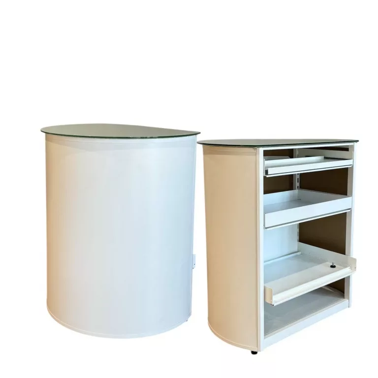 Z401-OFERTA -Mostrador caja curvo metálico y cristal, bandejas extraíbles 800x1030mm