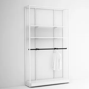 Estantería Modular SQ con estantes y barra colgadora (Tubo Cuadrado25mm)